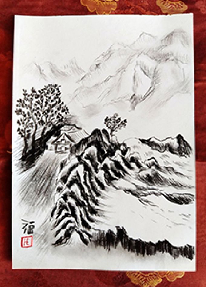 Китайская живопись "Горный Пейзаж в Китайском стиле Гохуа". Музейное Занятие