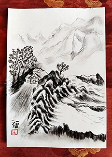 Китайская живопись "Горный Пейзаж в Китайском стиле Гохуа". Музейное Занятие